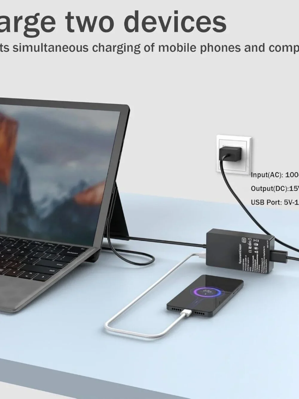 65W Surface Pro Charger Compatible with Microsoft Surface Pro 11,10, 9, 8, 7+, 6